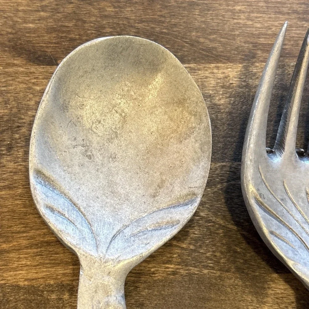 Vintage Hand-Cast Pewter Koi Fish Salad Serving Set - Artisan C.16 Pattern 11.5